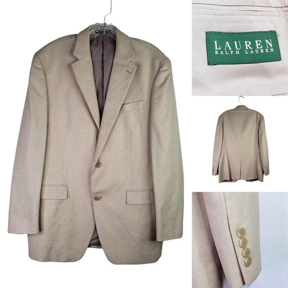 Lauren Ralph Lauren Men's Linen Blend Sport Coat Blazer Jacket Size 40 R Tan - Picture 1 of 10
